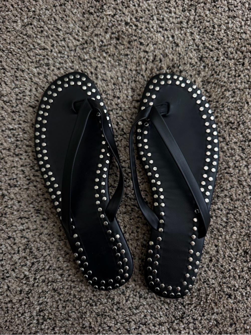 Black Studded Flip Flop Sandals